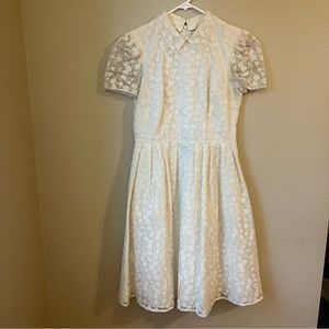 Gal Meets Glam Amelia Embroidered Fit & Flare Ivory Cream Dress Size 8